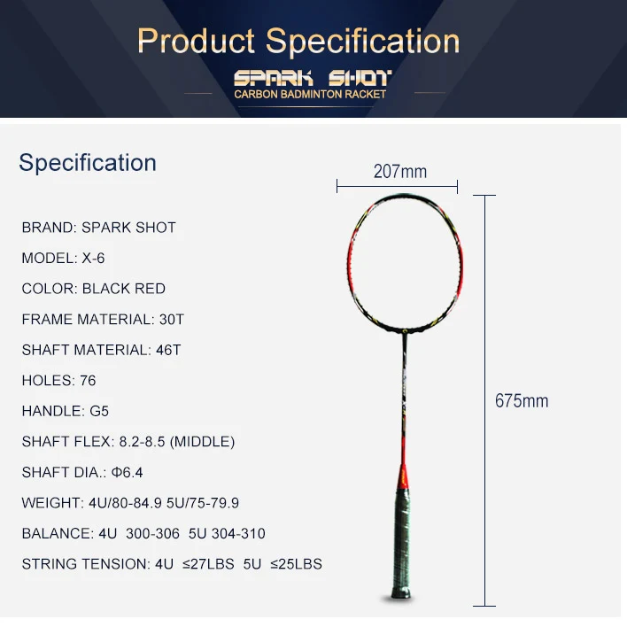 Raket badminton modulus dhuwur kanthi batang 6.4mm: kekuwatan lan tliti ing saben swing
